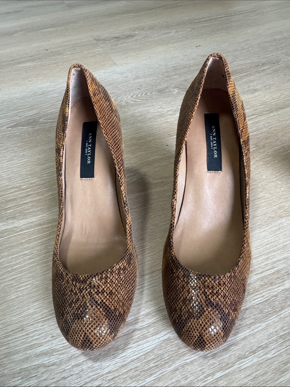Ann Taylor Brown Snake-Print Pumps